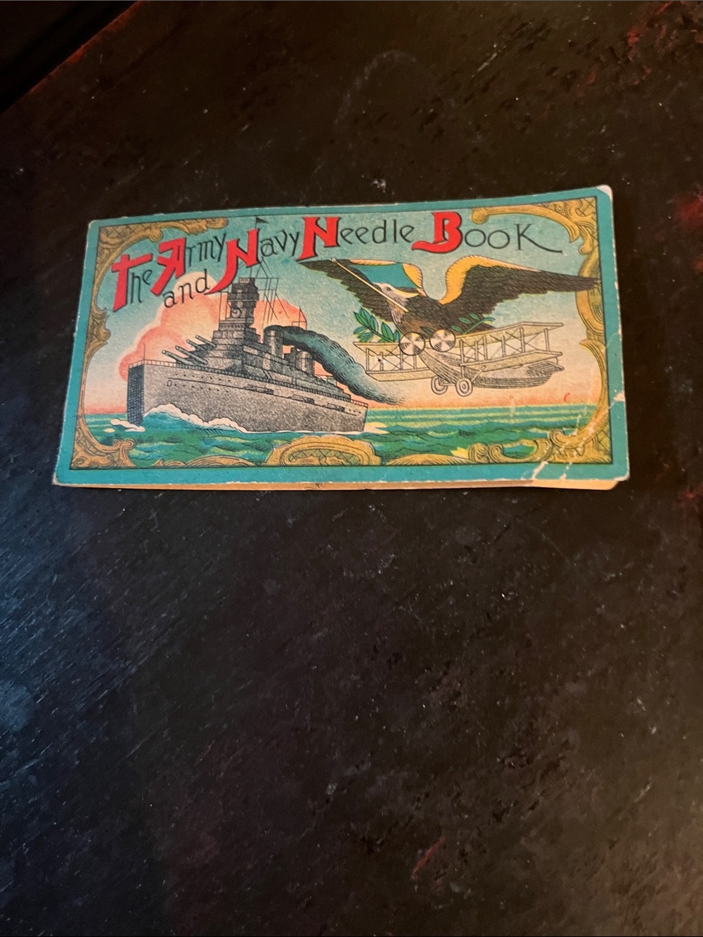 The Army and Navy Needle Book -  Antique Illustrated Needle Case in Teal & Gold
